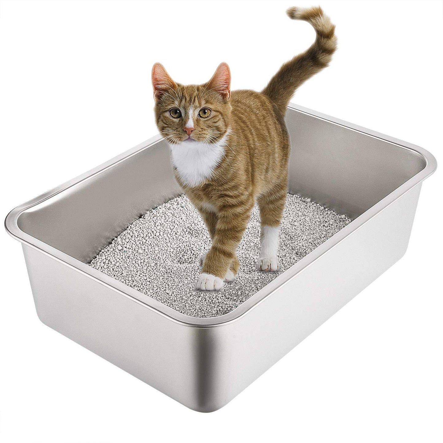 Yangbaga Cat Litter Tray Suit for Two Cats Rabbit Litter TrayStainless Steel Large Size Cat Litter Box No Odor