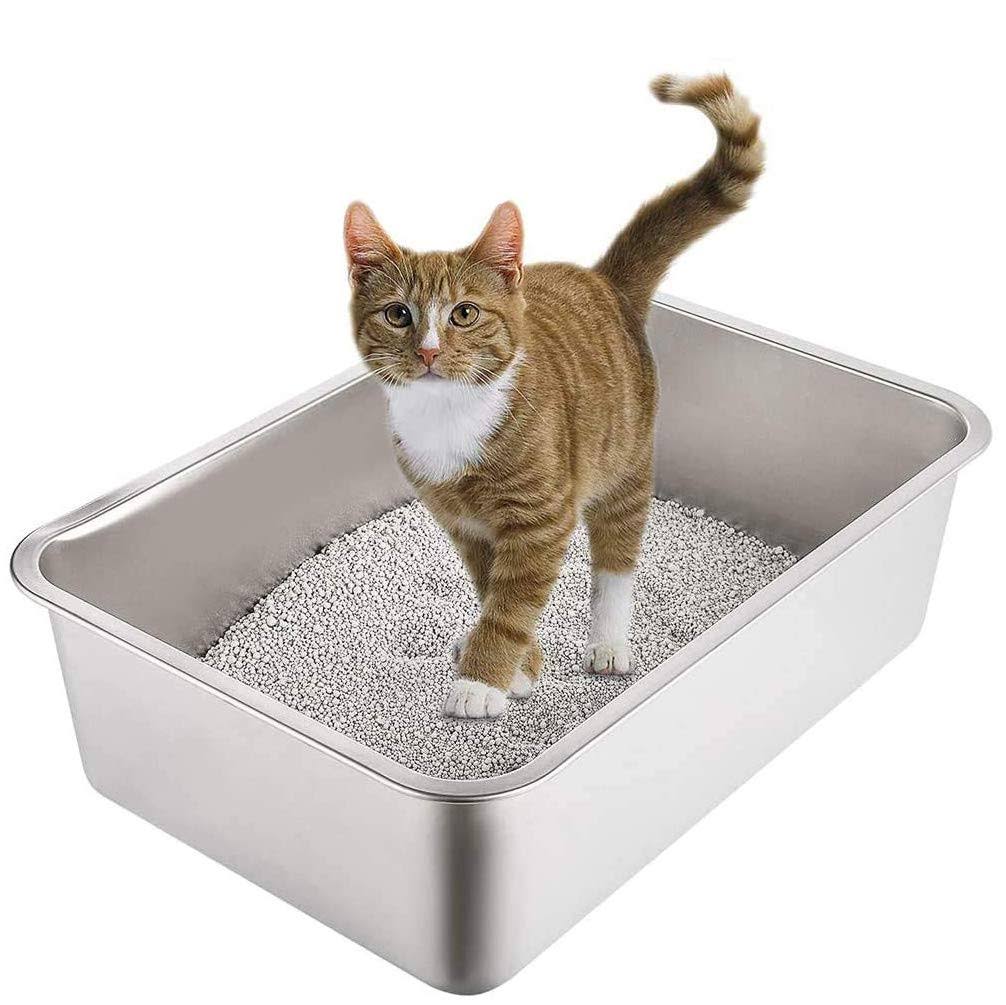 Yangbaga Stainless Steel Litter Box for Cat and Rabbit Odor Control Litter Pan