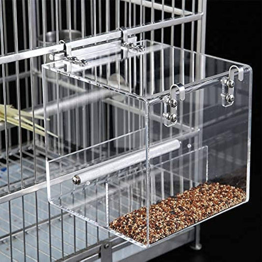 GURECOD Automatic Bird Feeder No Mess Bird Cage Pet Feeder Seed Food Container for Parakeet Canary Cockatiel Parrot Finch Canary Acry