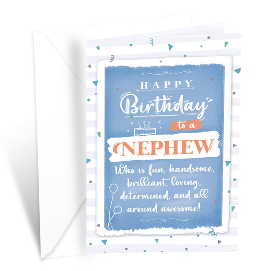 Prime Greetings Birthday Card for Nephew, Made in America, Eco-Friendly, Thick Card Stock with Premium Envelope 5in x 7.75in, Packaged in Protective